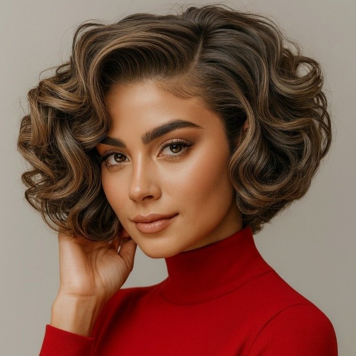Short girls' curly hairstyle with large and messy curls Large curly hairstyle