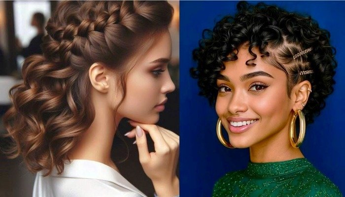 Short curly hairstyles with braids for weddings Curly hair with braids