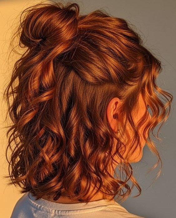 Half-up curly hairstyle for short hair Half-up curly hairstyle