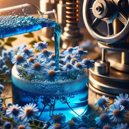 Process of deriving oil from Blue Tansy flowers