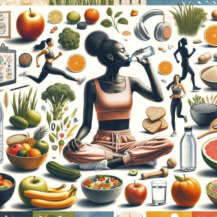 Lifestyle factors contributing to healthy body skin including diet, hydration, exercise, and stress management.