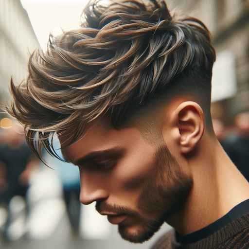 Detailed view of a modern textured top haircut for men with a matte finish.