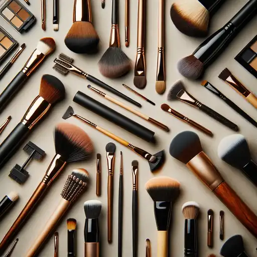 Close-Up of Different Types of Brushes for Makeup Application