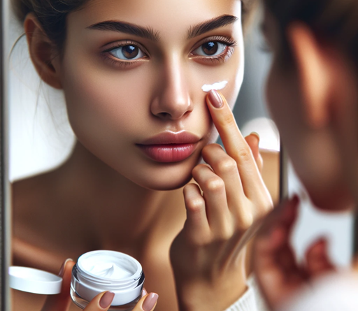 Person applying eye cream as part of their skincare routine.